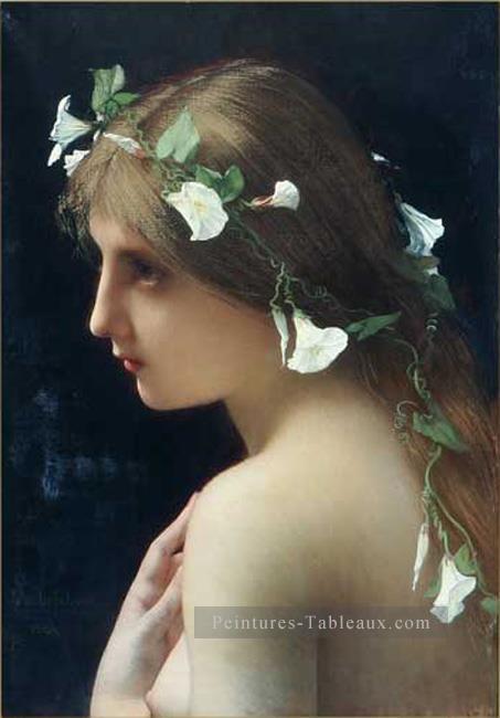 Nymphe avec la gloire du matin fleurs corps féminin Nu Jules Joseph Lefebvre Peintures à l'huile